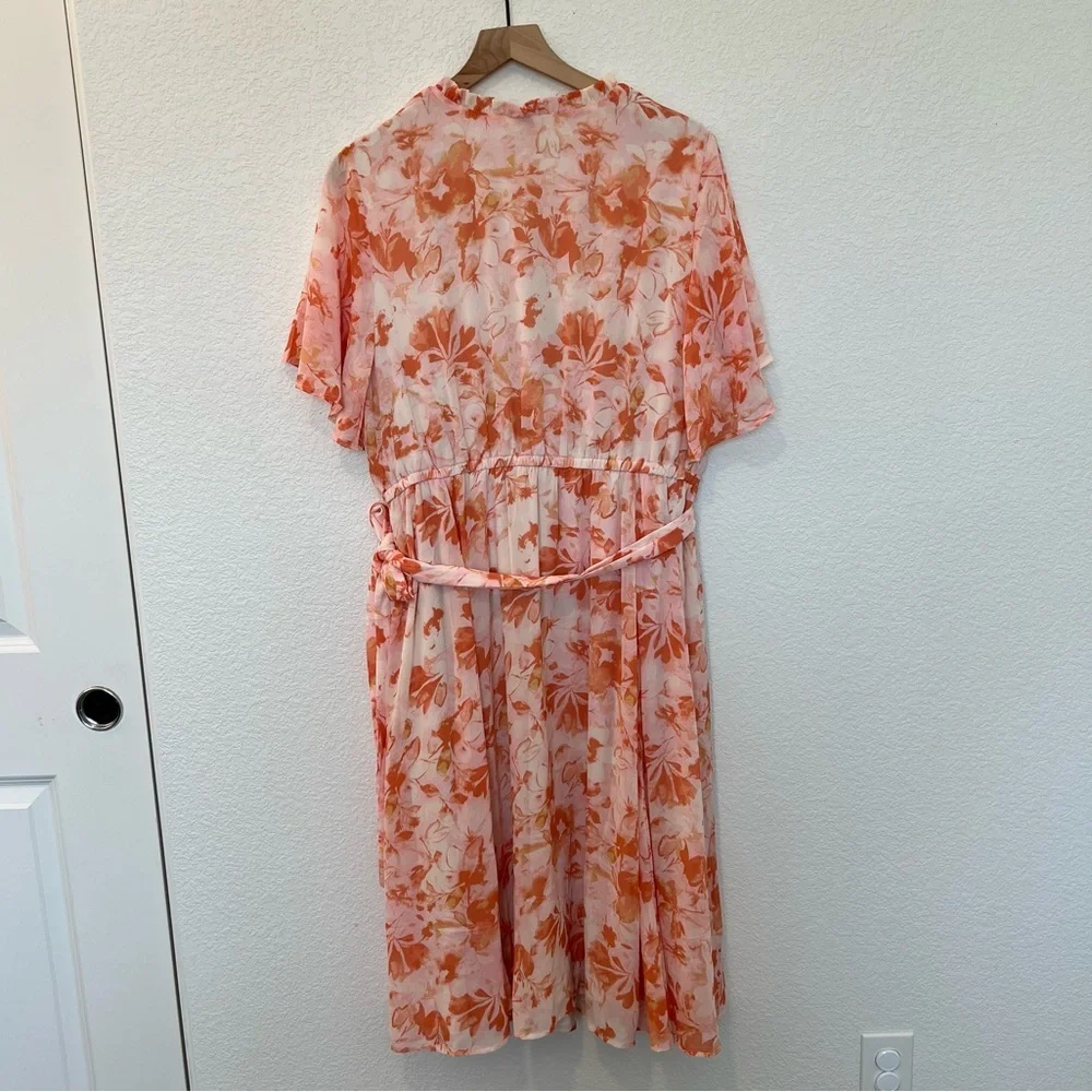 Torrid Midi Chiffon Ruffle Neck Pintuck Dress- size 2 - Picture 9 of 14